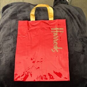Harrods Red Glitter Shopping Bag with Gold Accents